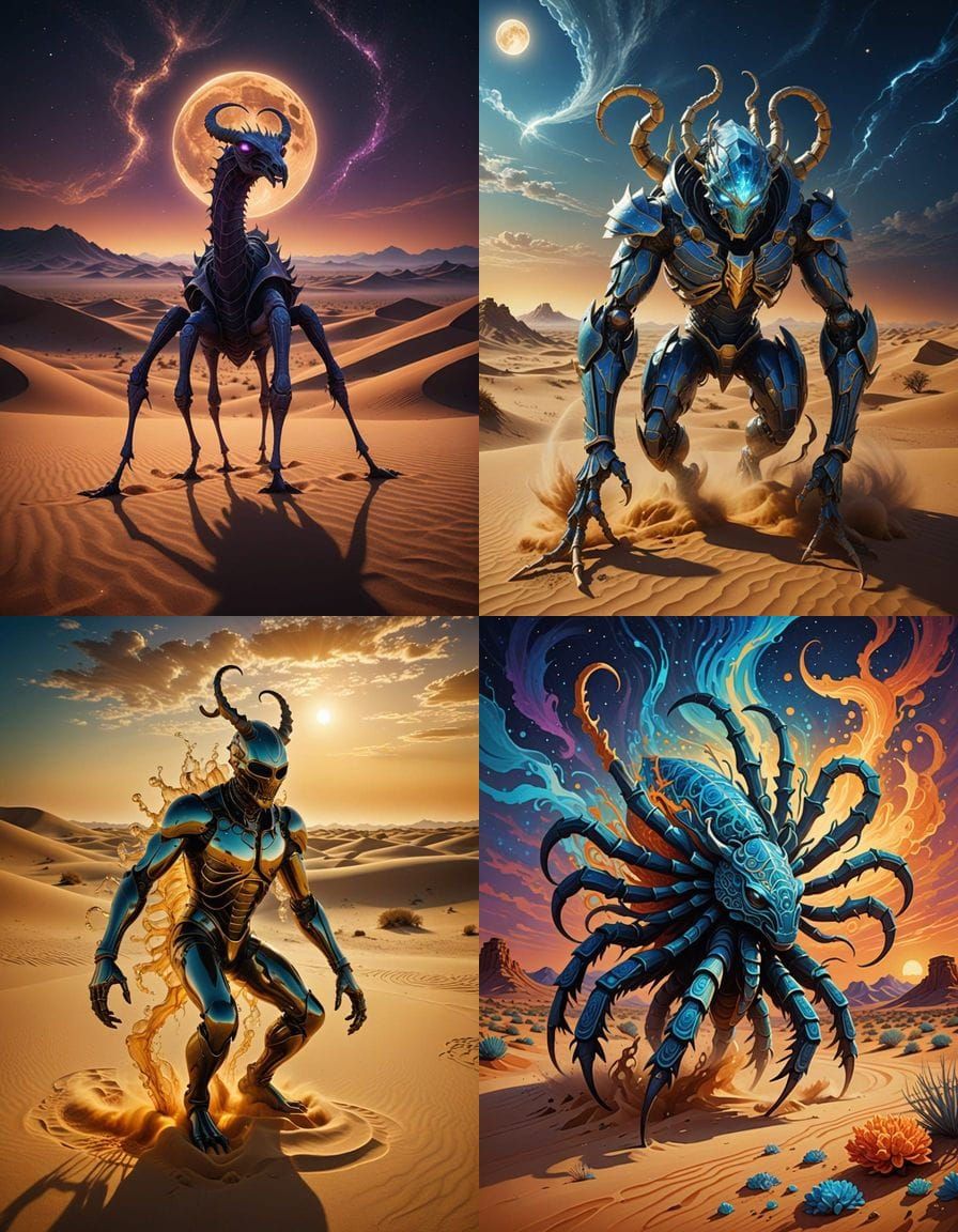 Mythical Desert Vortex Creature with Glowing Crystal Mask