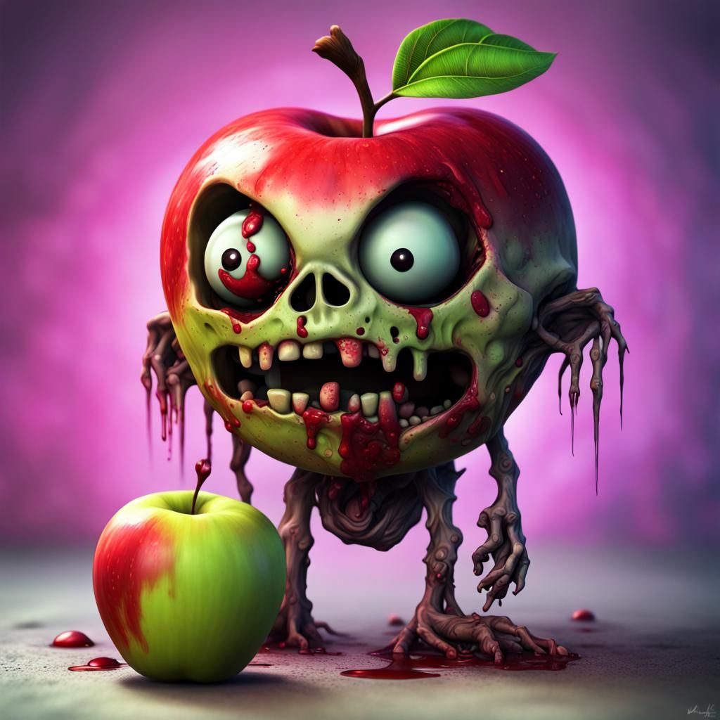 Hyperrealistic Apple Zombie Portrait in Dramatic Lighting