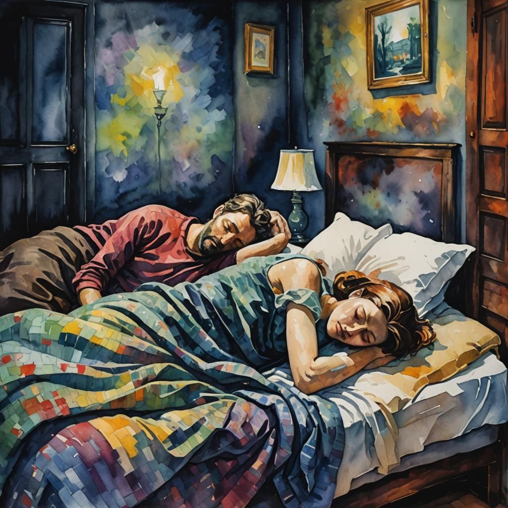 Neo-Impressionist Couple in Deep Slumber