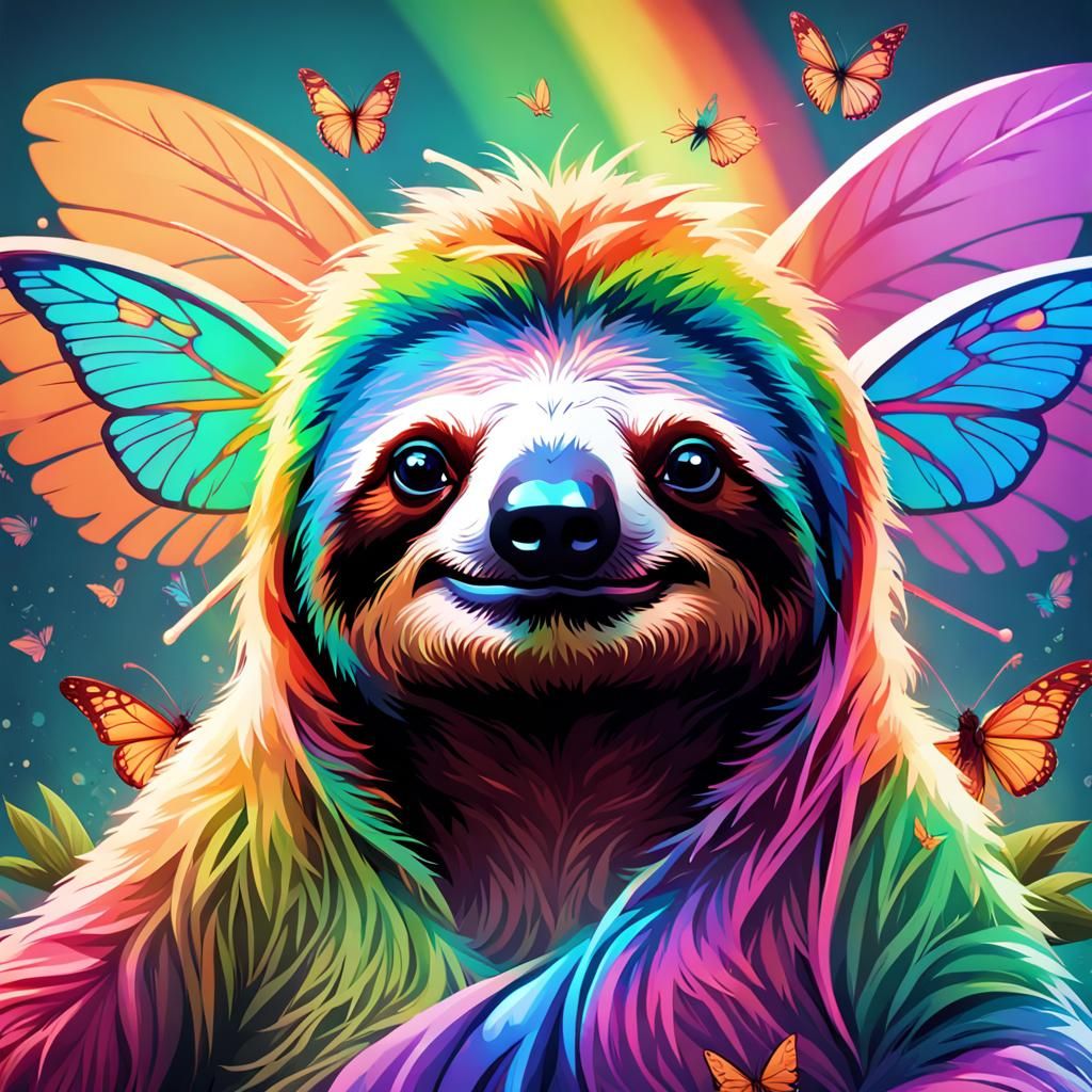 Surreal Sloth Flies High in Bold Triadic Colors