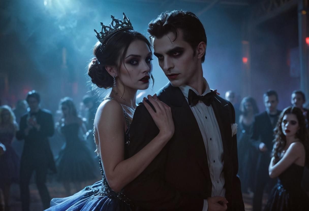 Horror High school Monster Formal dance, two vampires as Prom queen and king