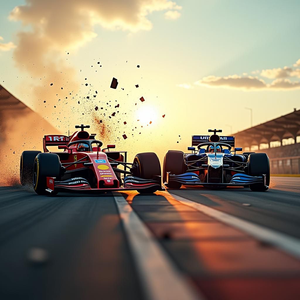 Racing Cars Collide in a Fiery, Cinematic Explosion