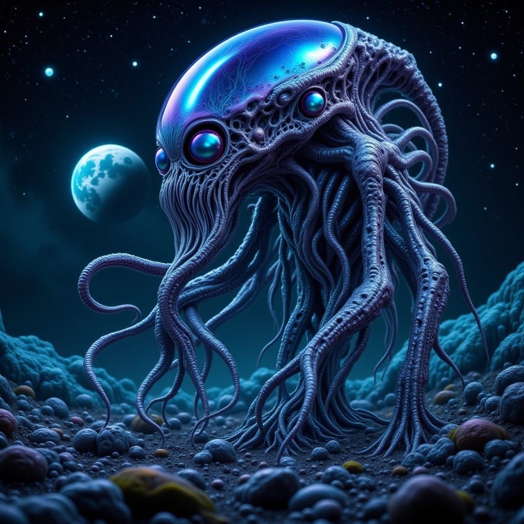 Bioluminescent Alien Slithers Across Alien Landscape