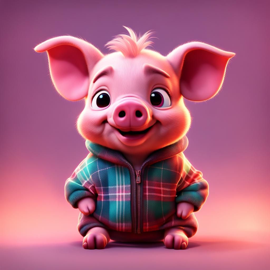 Cute Piglet in Plaid Concept Art