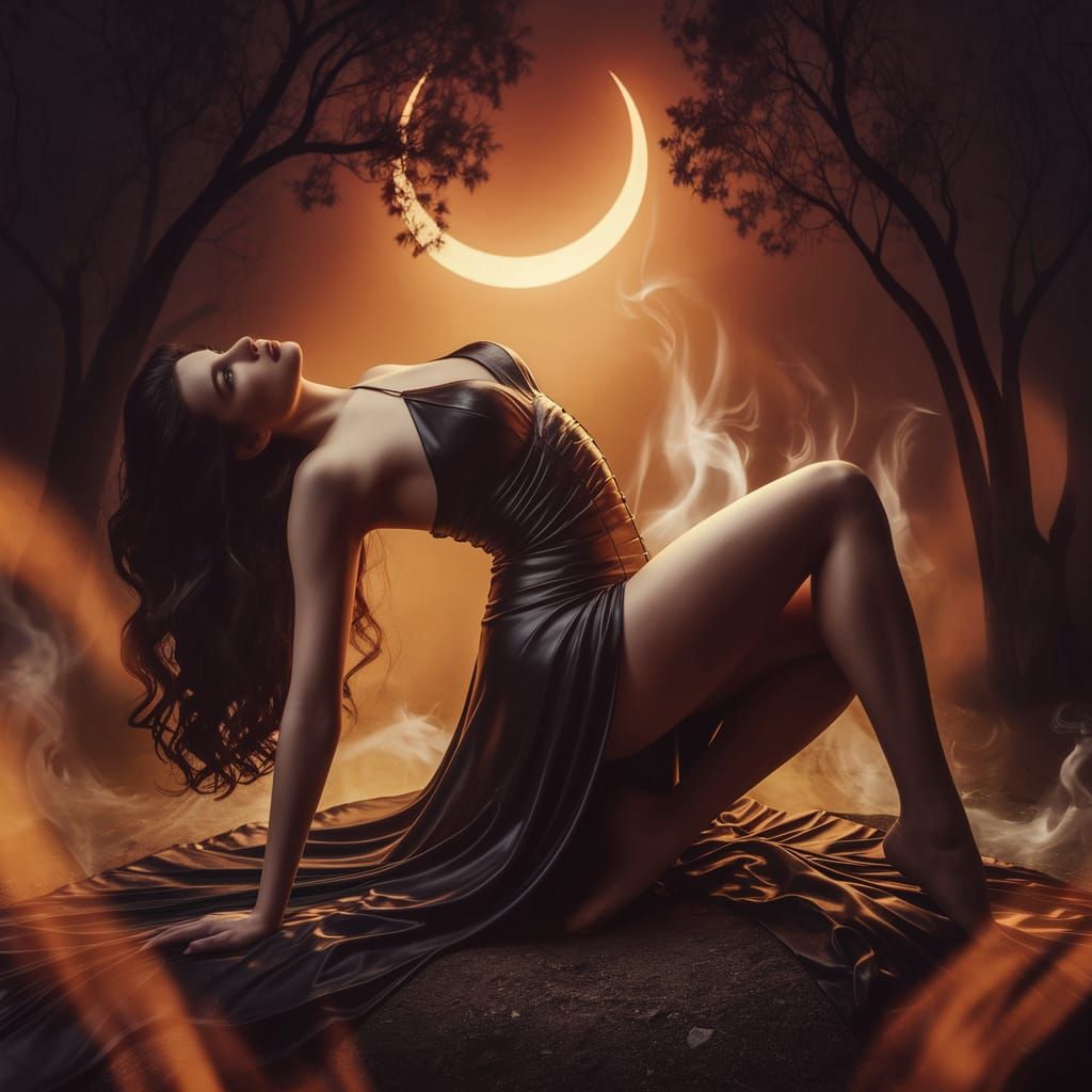 Ethereal Woman Sinking into Earth: A Mystical Forest Scene