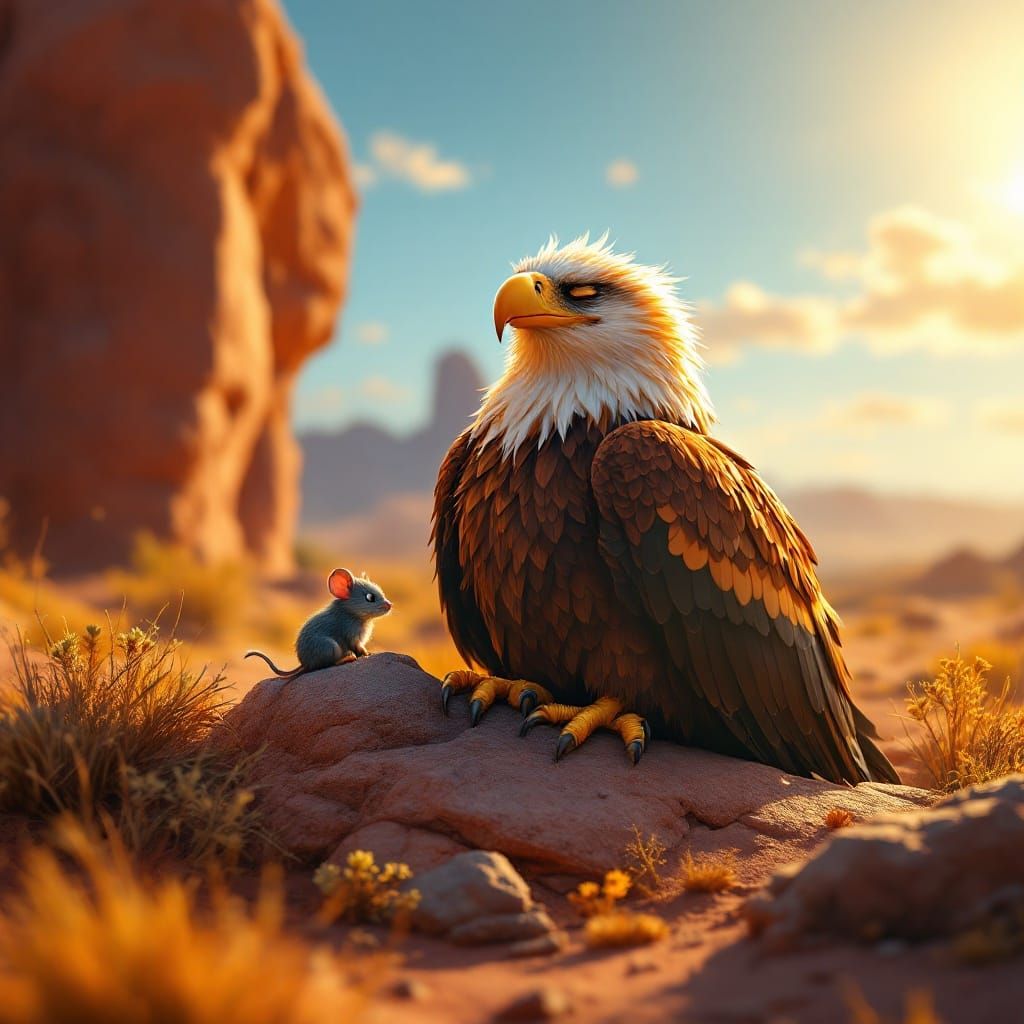 Eagle and Mouse in Warm Sunlight, Pixar Style