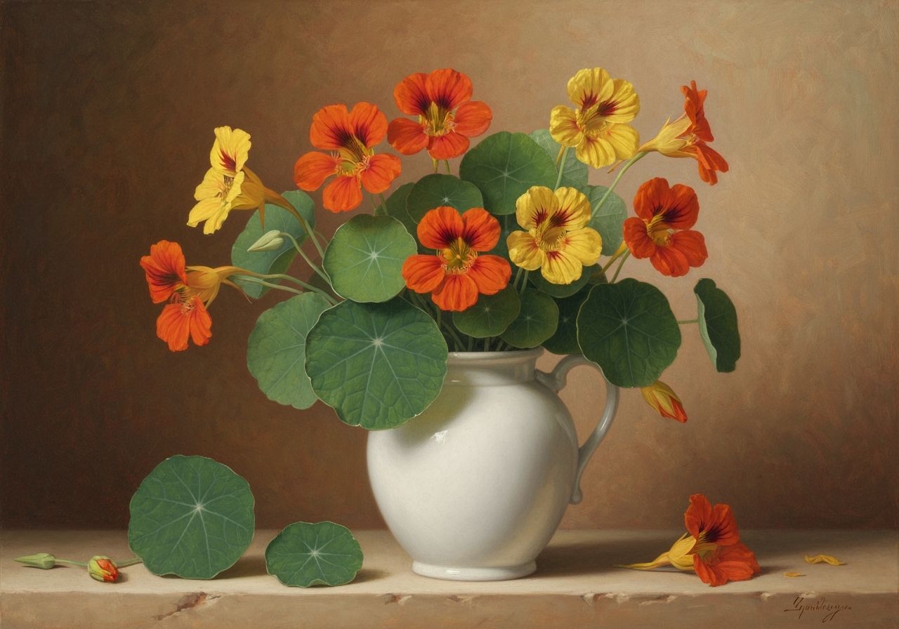 Realistic Nasturtium Still Life Painting in American Impress...