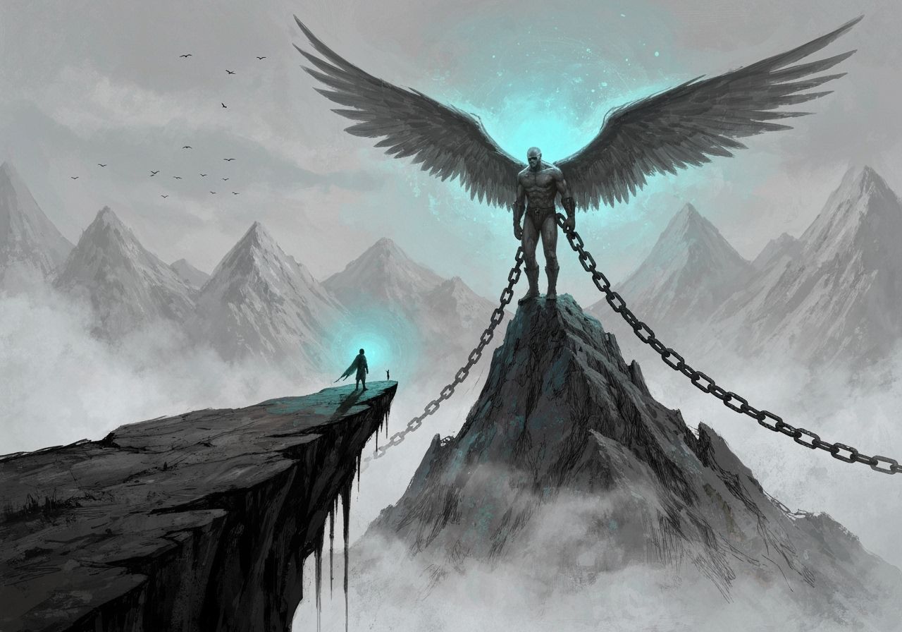 Winged Giant Chained on Misty Peak