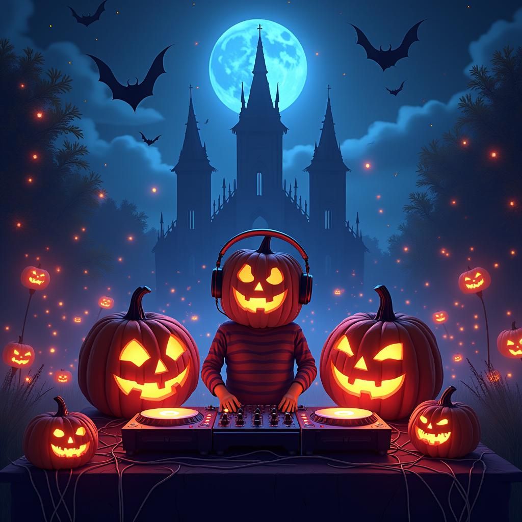 Surreal Halloween Party Scene in Cyberpunk Style