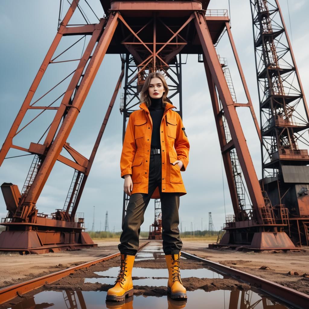 Elegant Oil Rig Worker in Rugged Workwear