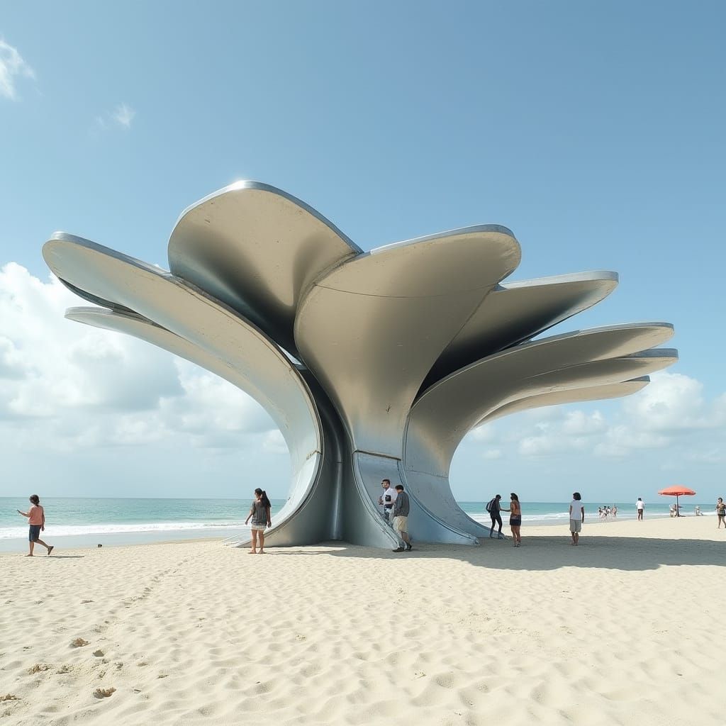 Futuristic Steel Sculpture Canopy on Sunny Beach