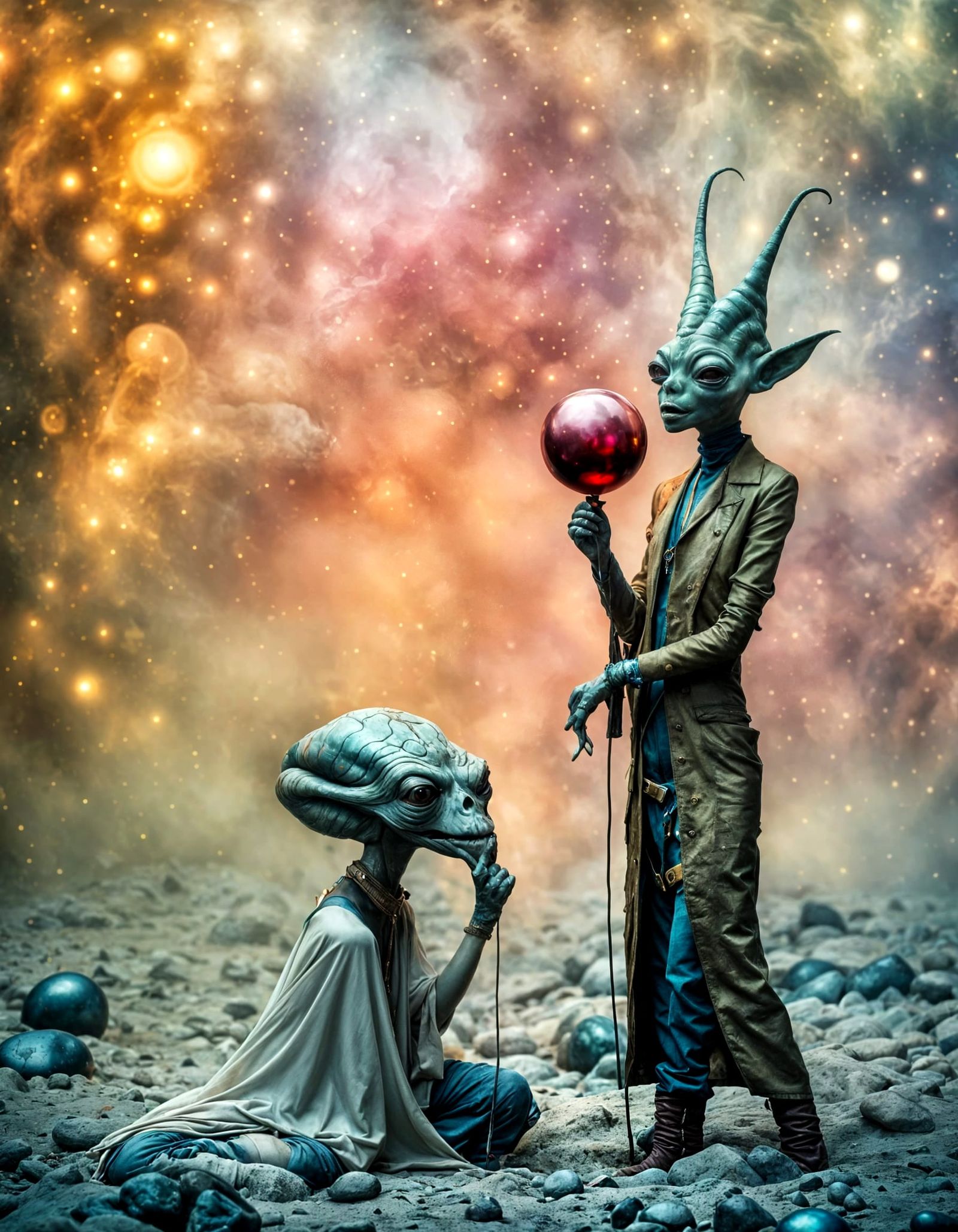 Extravagant Alien Characters in Bizarre Cosmic Dreamscape