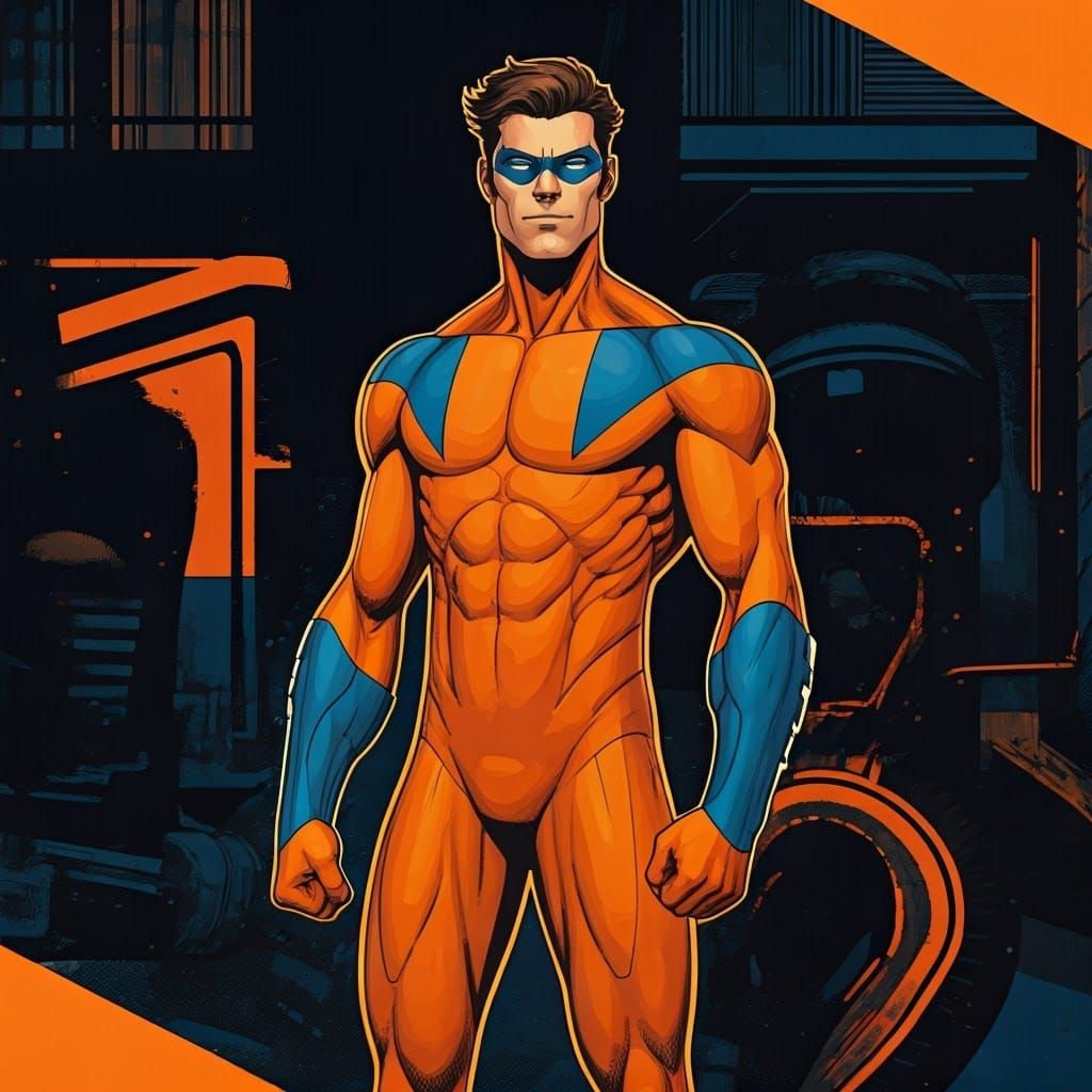 Vibrant Marvel-Style Superhero in Orange and Blue