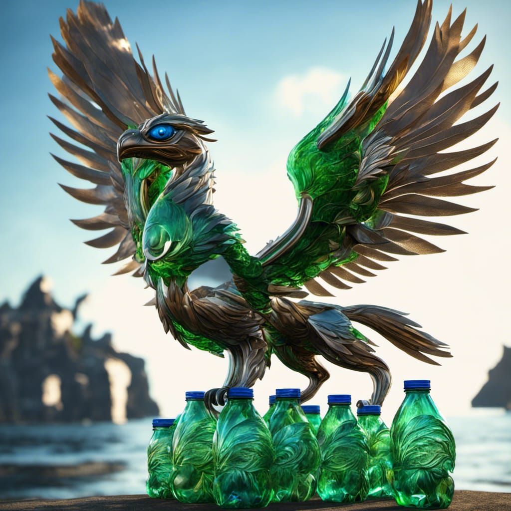 Surreal Griffon Sculpted from Recycled Trash