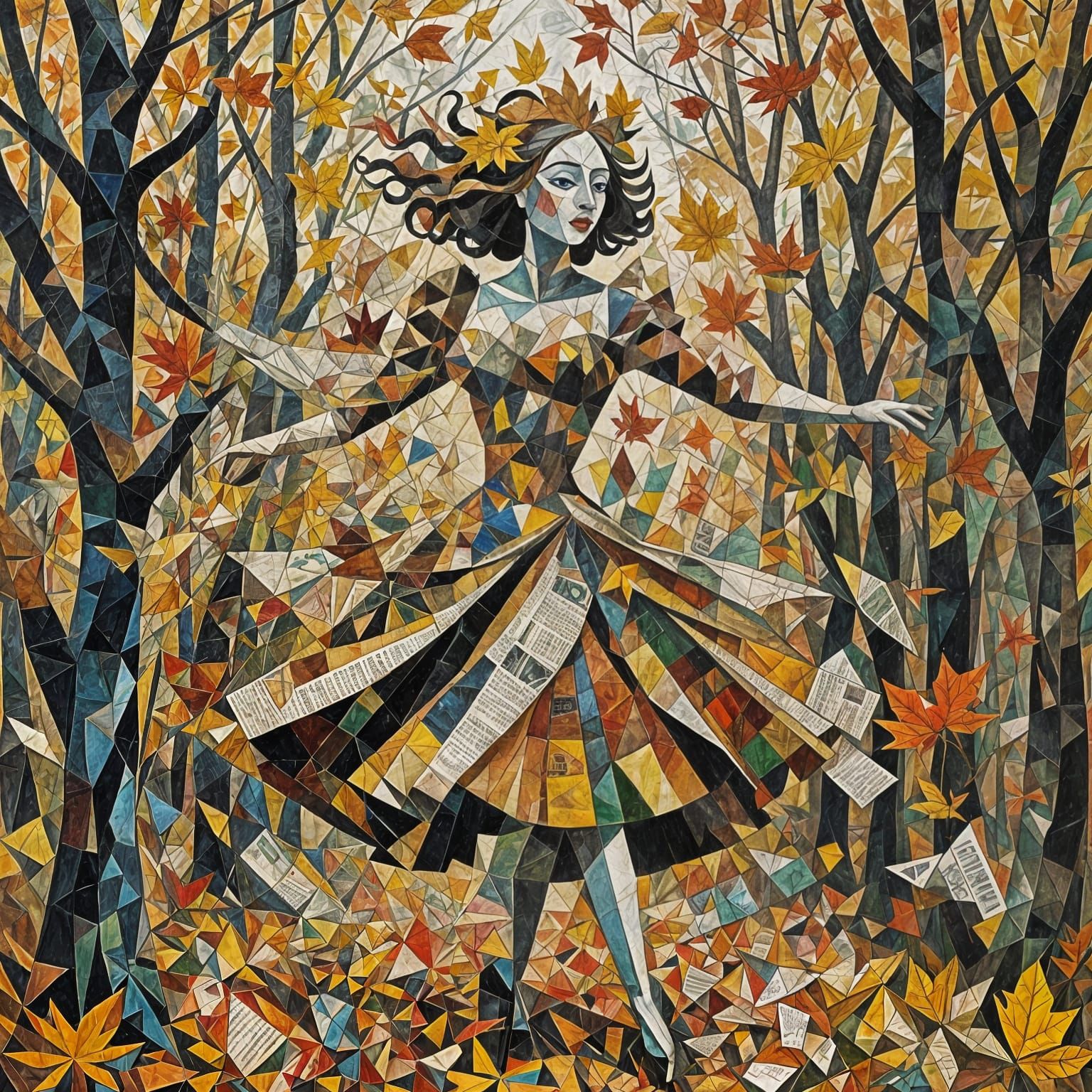 Vibrant Cubist Autumn Goddess