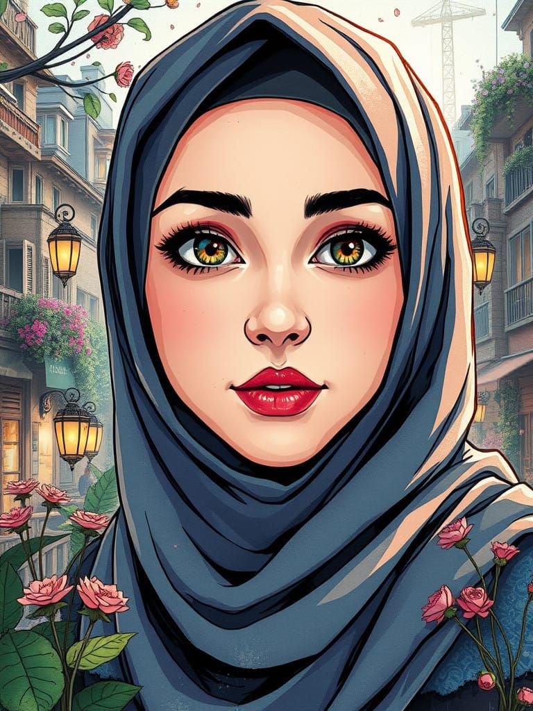 Anime Portrait of a Cozy City Girl in Hijab