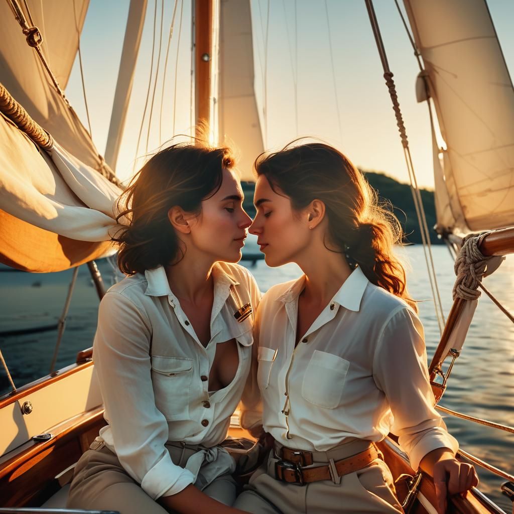 Romantic Brunette Couple on a Classic Yacht