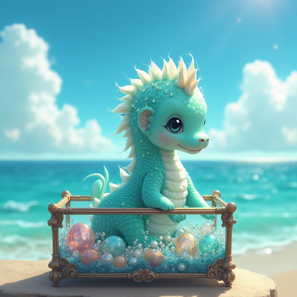 Delicate Baby Merlion in Whimsical Glass Jewelry Box