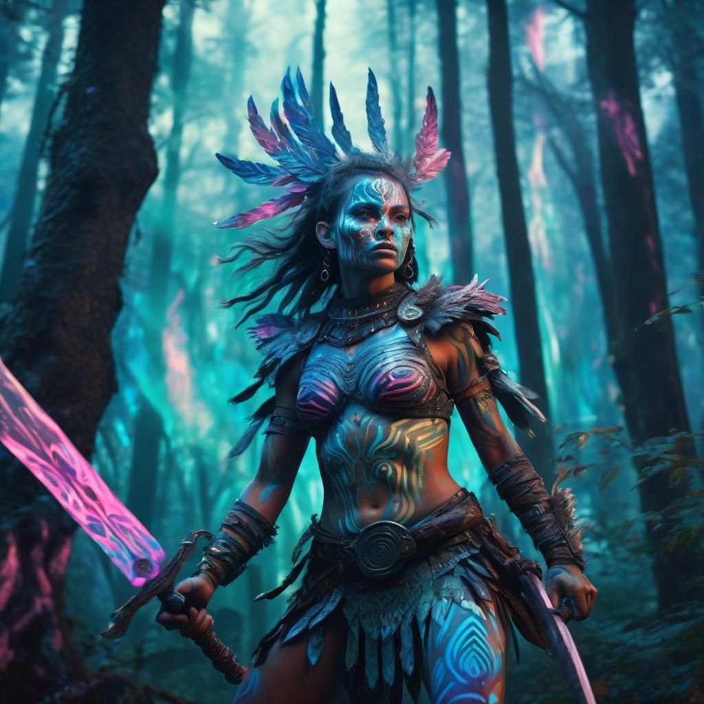 Surreal Fantasy Warrior in Vibrant Body Paint