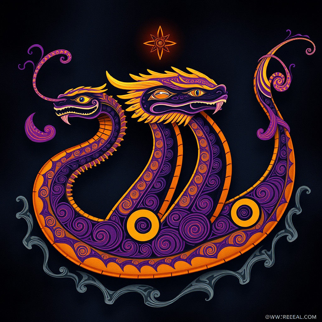Majestic Three-Headed Sea Serpent in Vibrant Fantasy Art
