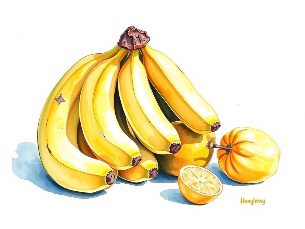 Watercolor Still Life of Ripe Bananas