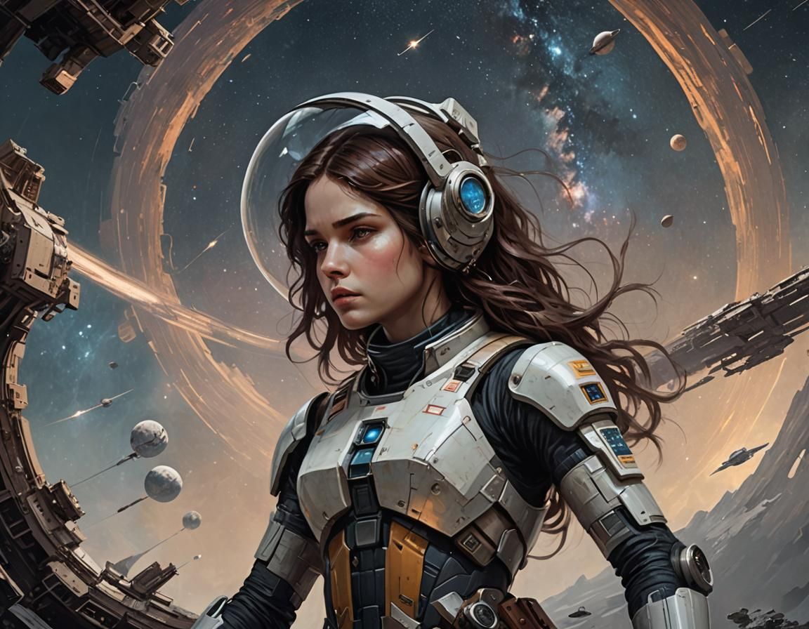 Surreal Android Goddess Amidst Stellar Debris in Cyberpunk V...