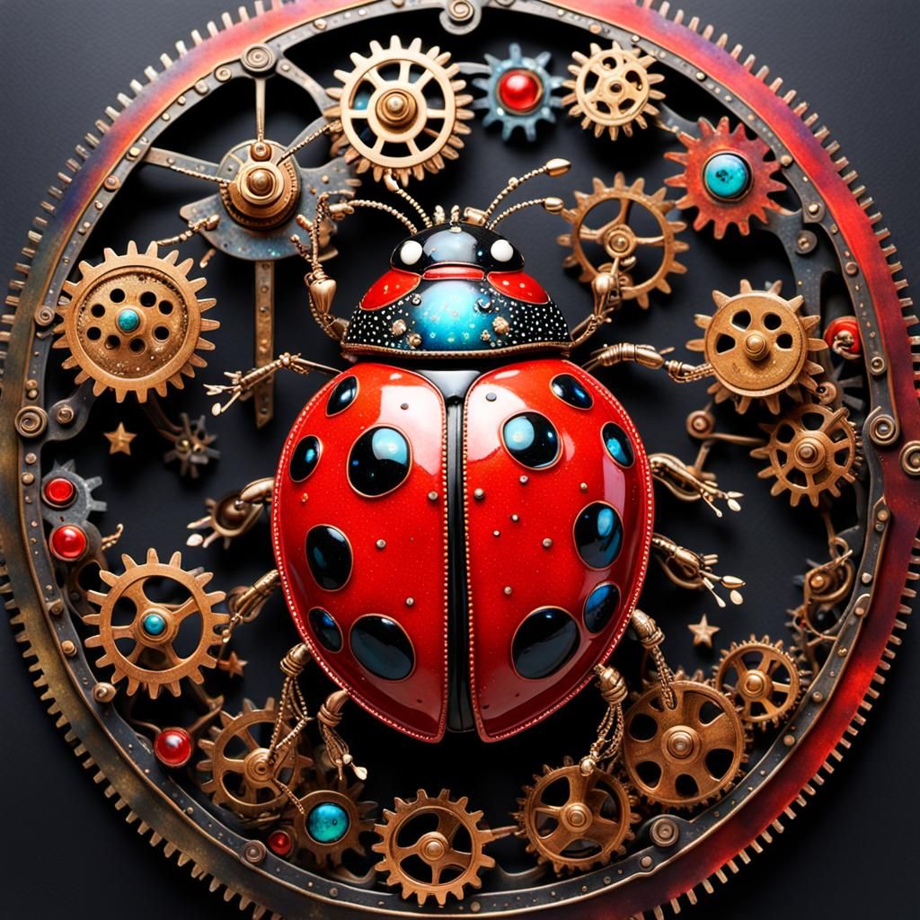 A Whimsical Surreal Ladybug Clockwork Masterpiece in 3D