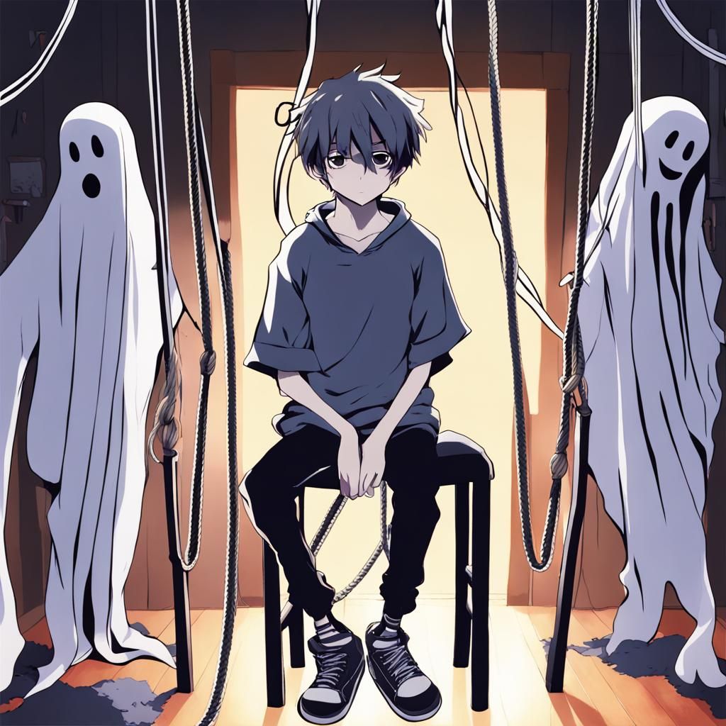 Mournful Anime Boy on a Haunted Chair