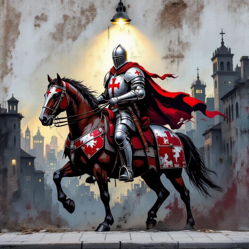 urban mural, with Templar Knight