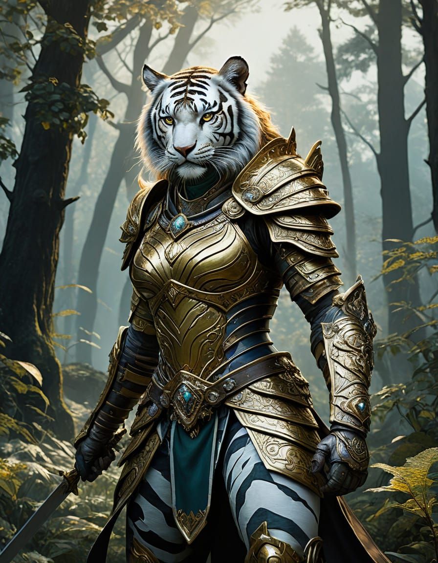 Regal Tiger Warrior in Elegant Armor, Inspired by Magic: The...