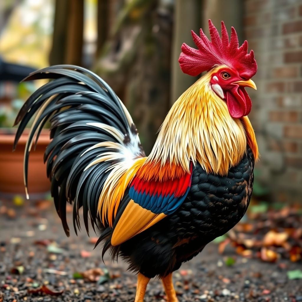 Rooster Embarks into Amber Glow