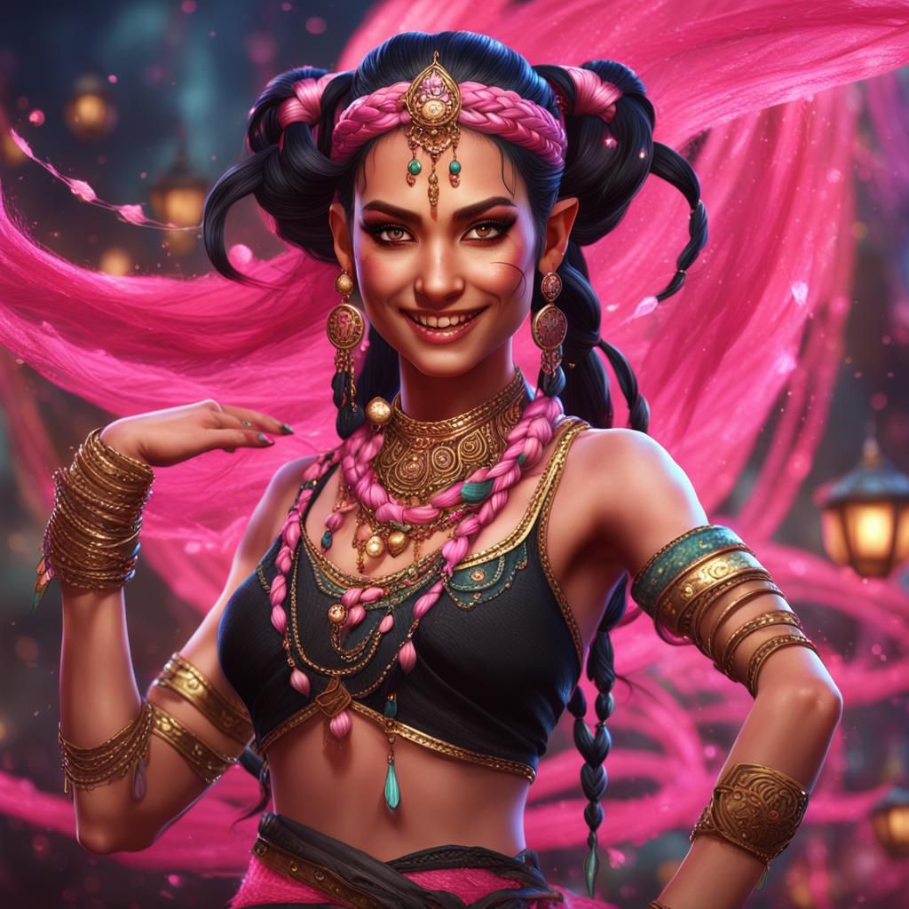 Elegant Kitsune Half Elf Belly Dancer Portrait