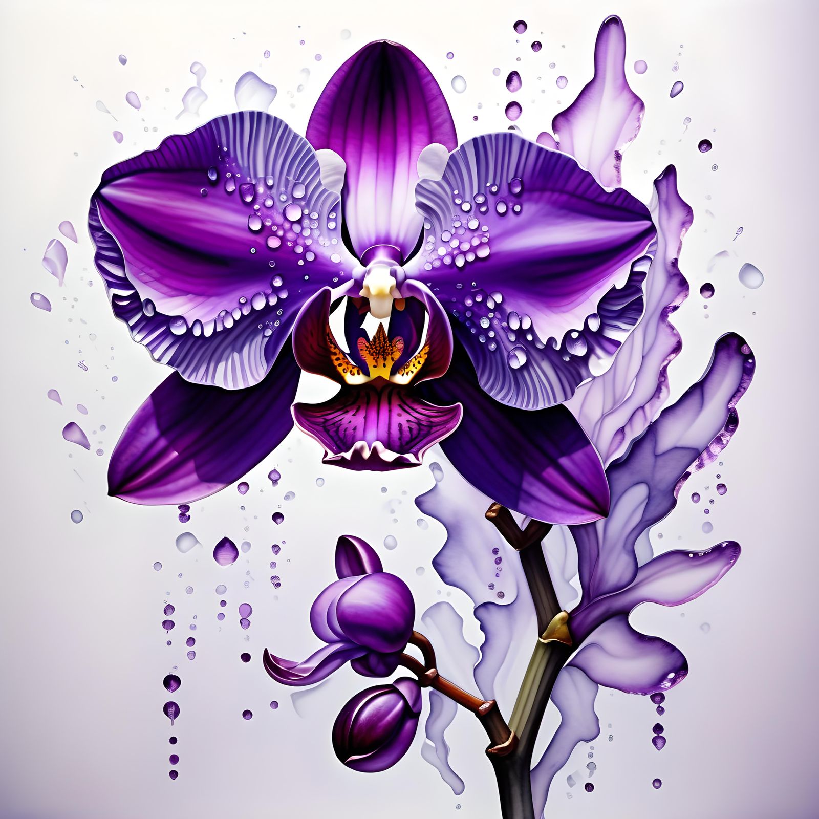 Purple Watercolor Orchid in Vibrant Dreamscapes