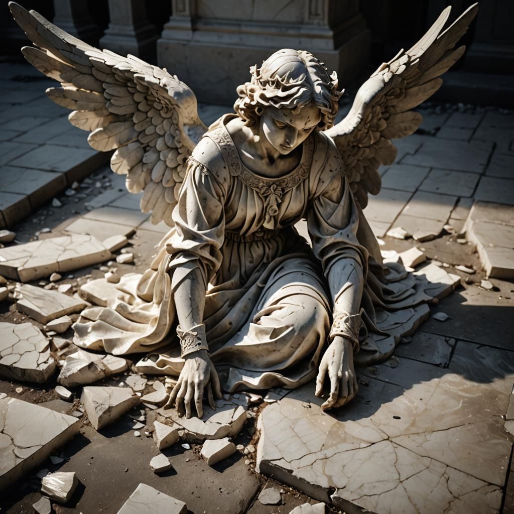 Ultra-Realistic Marble Angel in Chiaroscuro