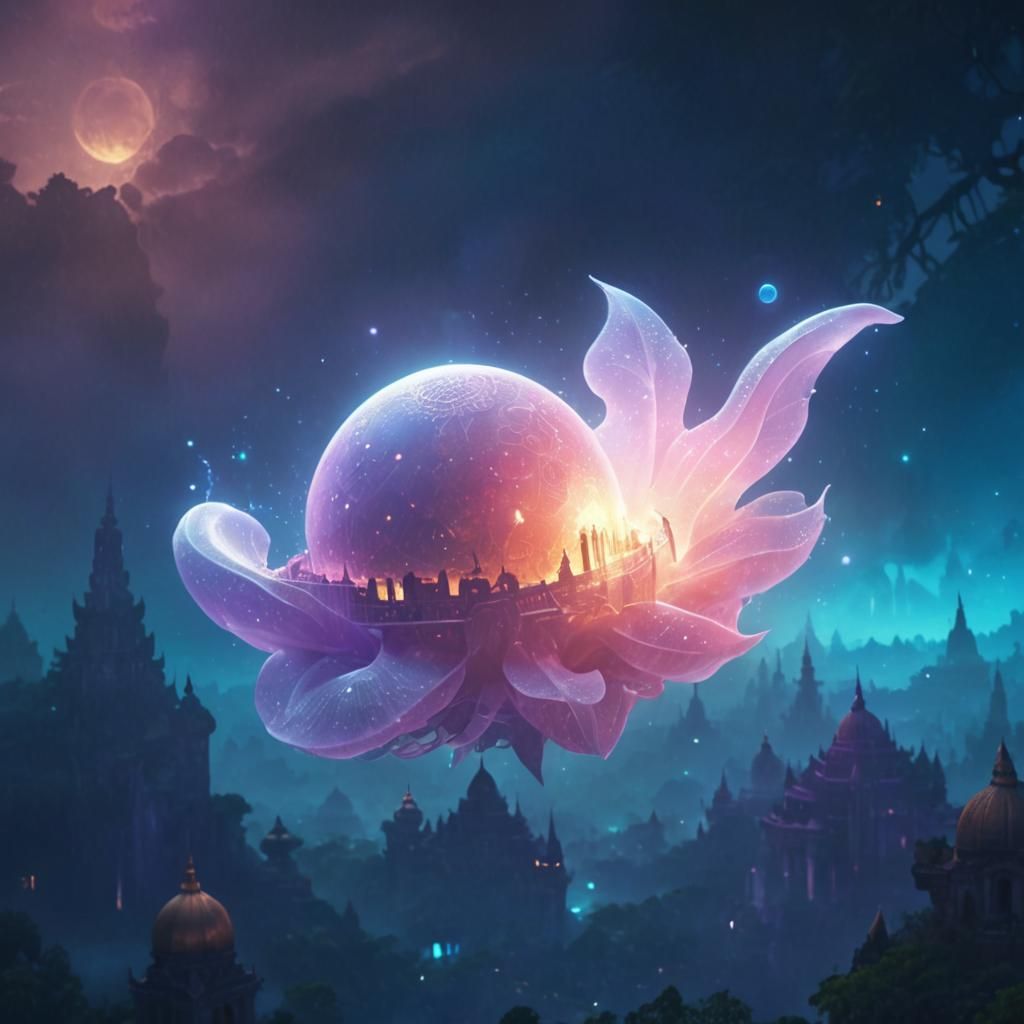 Mystical City Amidst Lush Jungle in Vibrant Fantasy Style