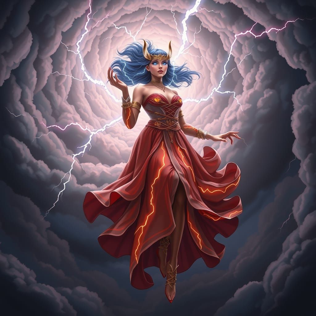 Weather Witch Amidst Storm, Fantasy Concept Art