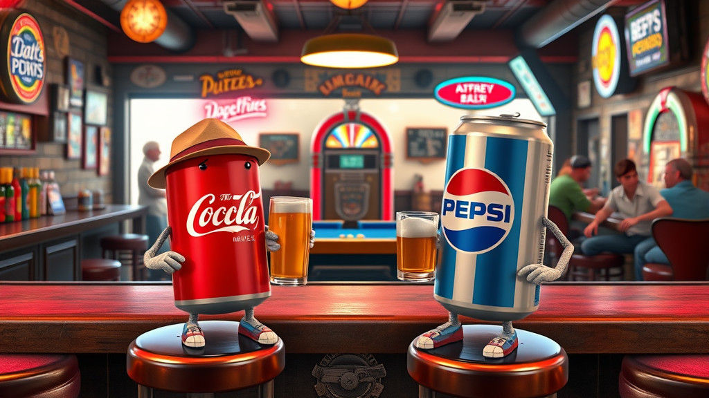 Coca-Cola and Pepsi: Pixar-Style Soda Can Buddies at a Bar