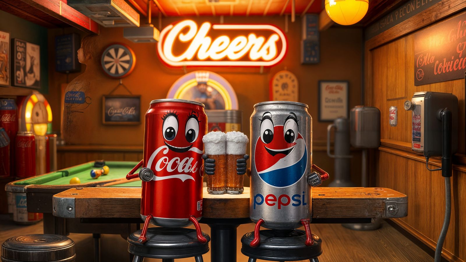 Coca cola y Pepsi  tomando cervezas