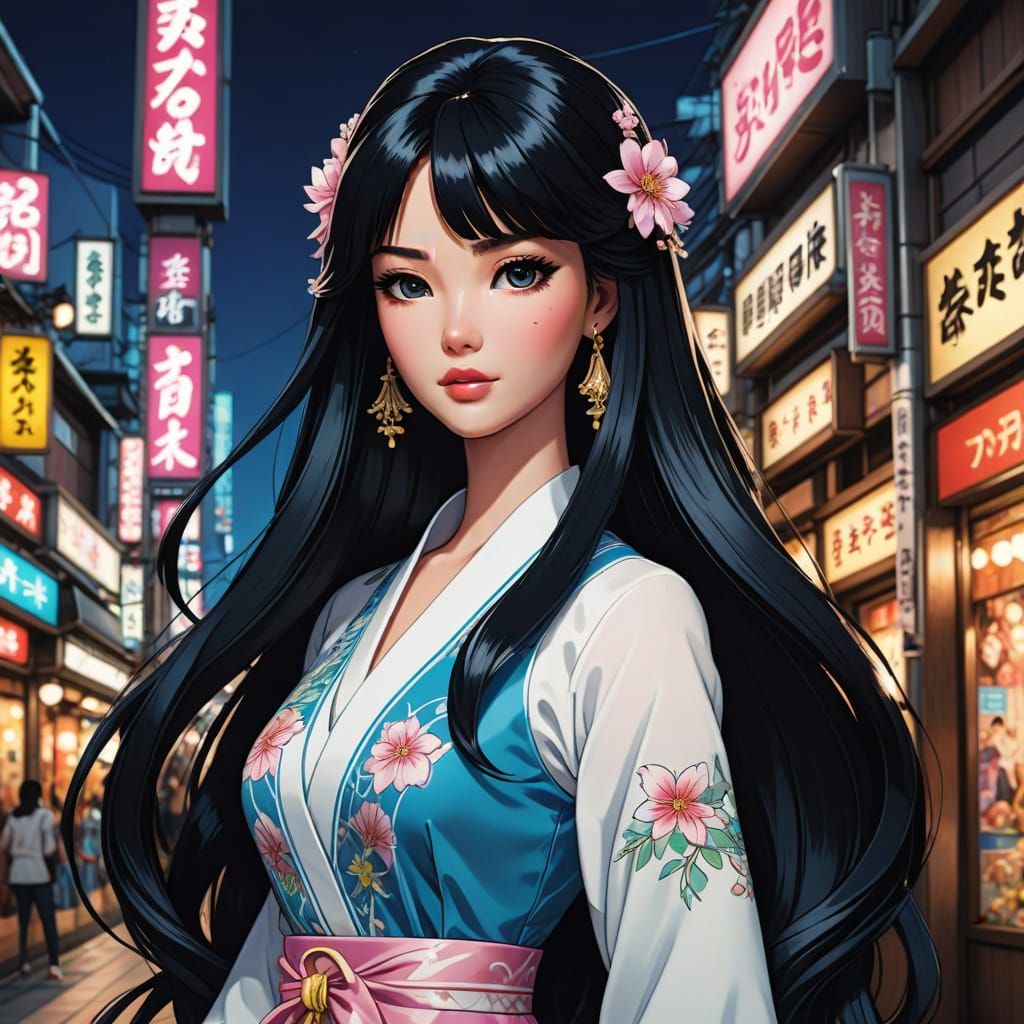 Jugendstil Anime Art of a Barbie Girl in Japan