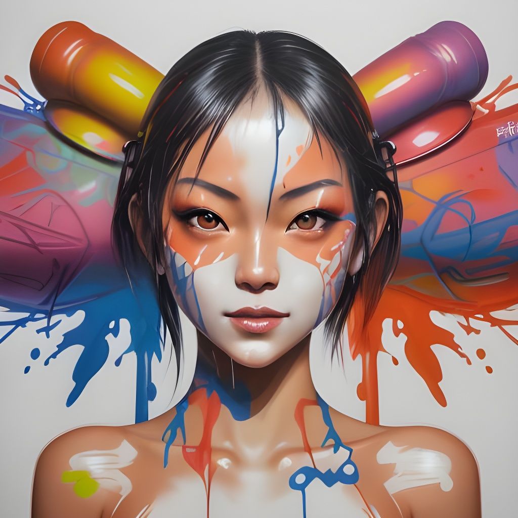 Vibrant Bikini Model in Graffiti Splash Art Style