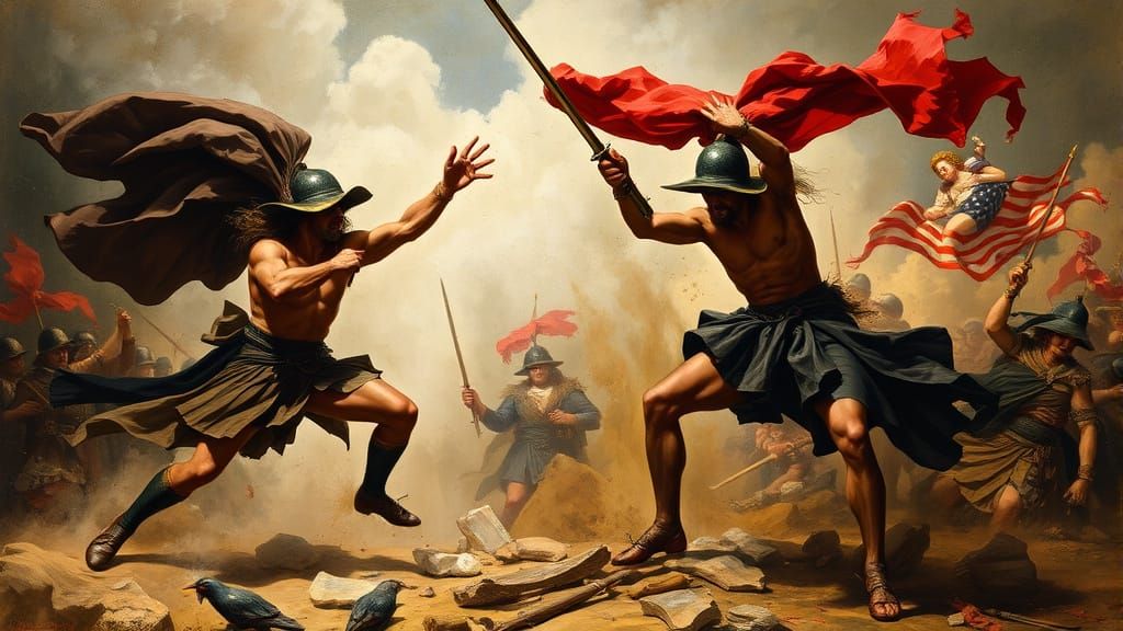 Fierce Warriors in Combat, a Dynamic Cyberpunk Scene