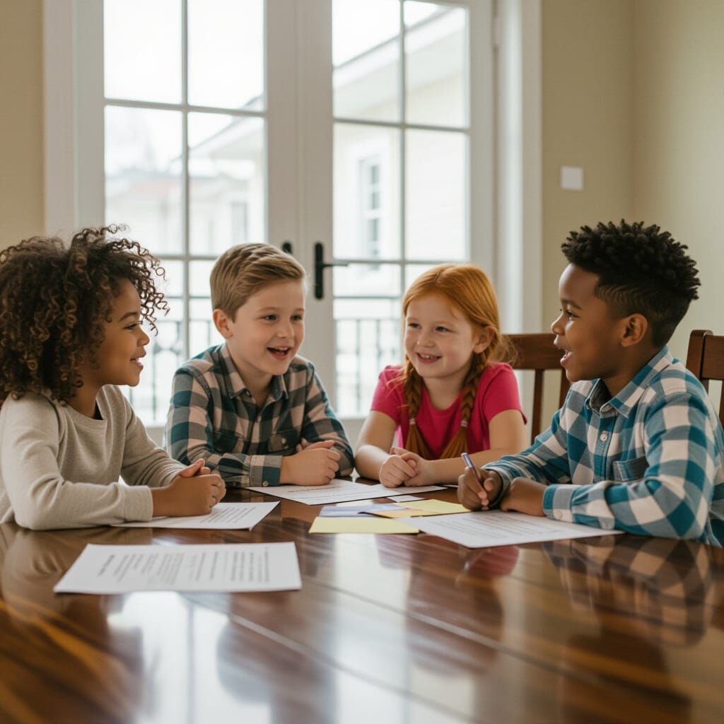 Children Debate National Decisions Around Dining Table