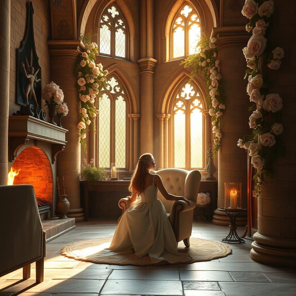 Enchanted Church Castle Living Room in Soft, Beige and Pink...