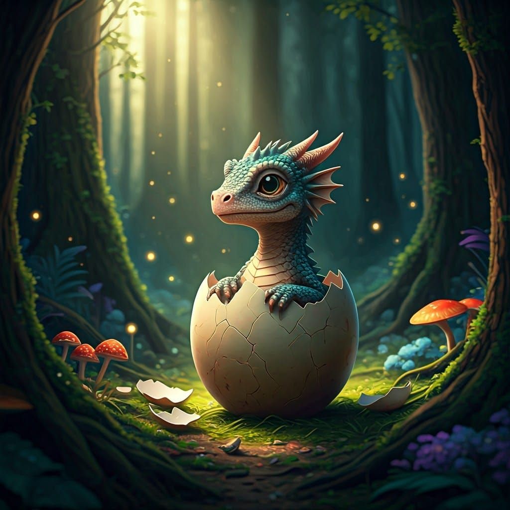Enchanted Dragon Hatching in Vibrant Forest
