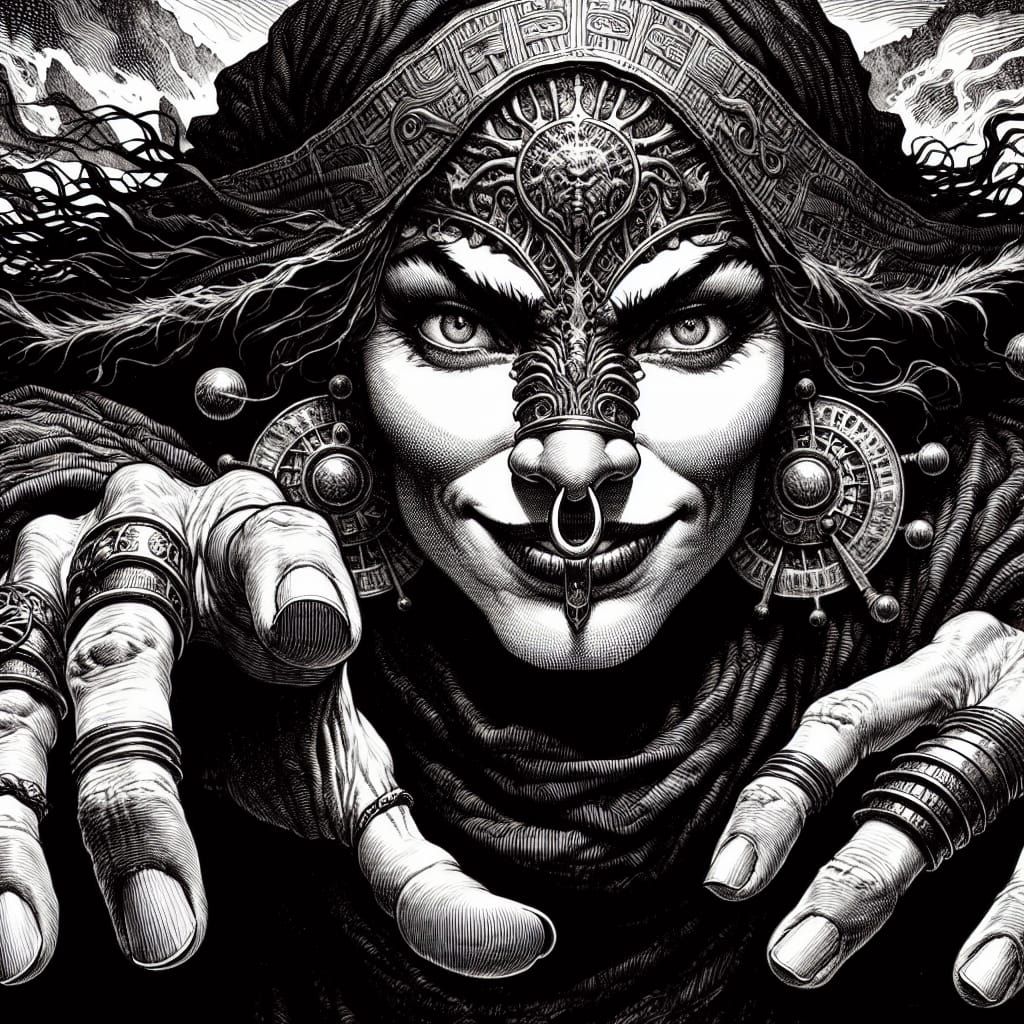 Fierce Middle Eastern Warrior Goddess in Dark Fantasy Style