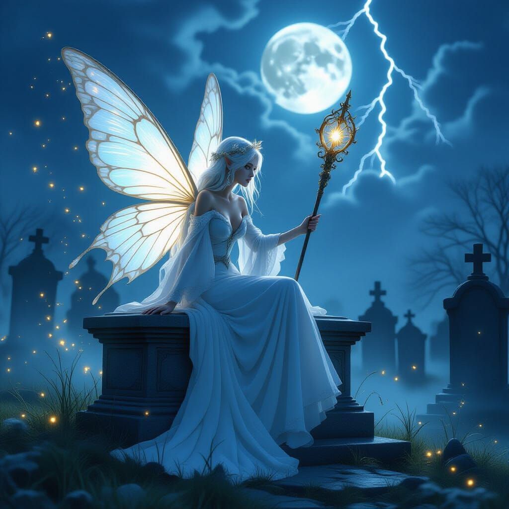 Fairy Goddess in Graveyard, Cinematic Style