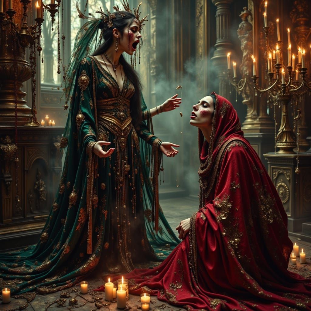 Vampire Priestess in Gothic Cathedral