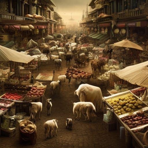 Vibrant Maximalist Animal Marketplace Unfolds in Stunning Di...