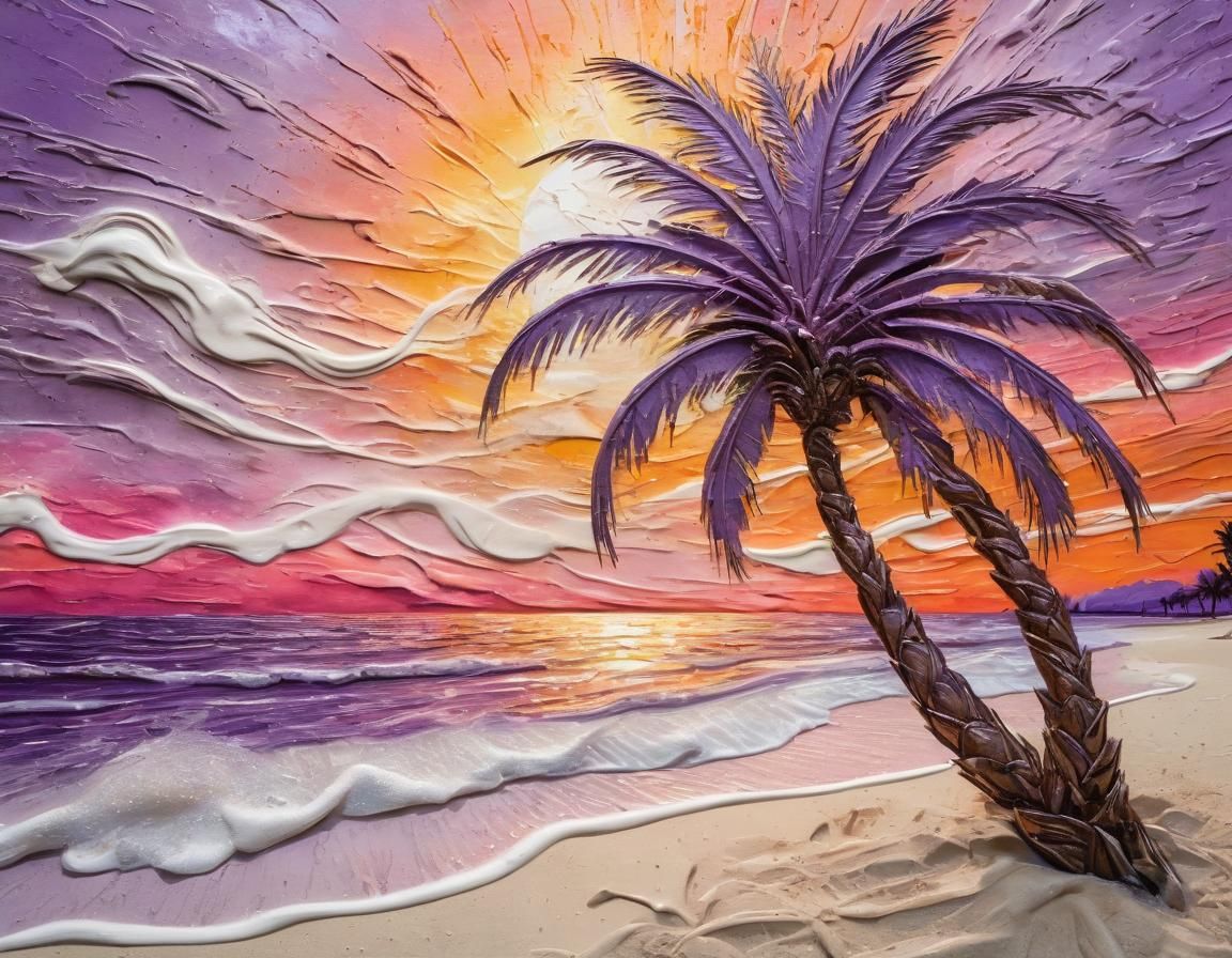 Surreal Palm Oasis in Shimmering Embossed Metal