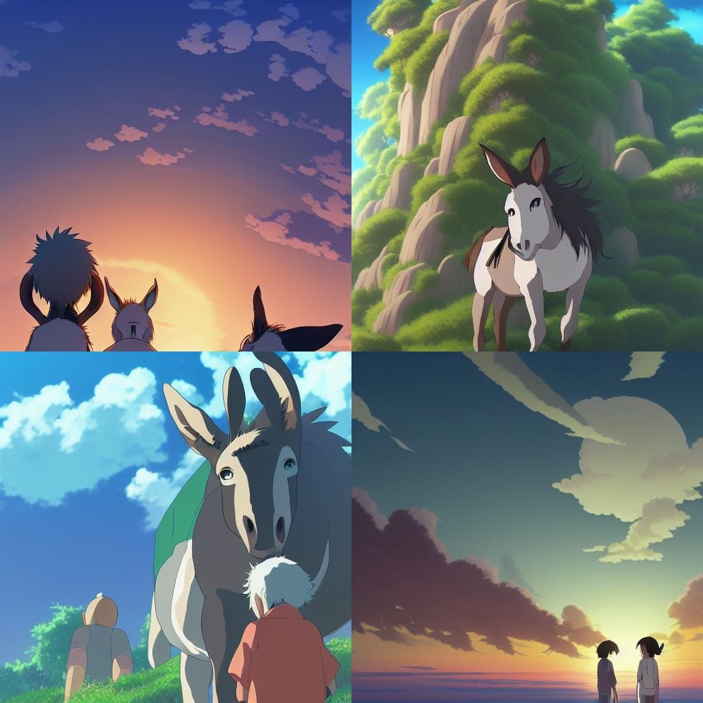 Donkey in Vibrant Studio Ghibli-Style Key Visual